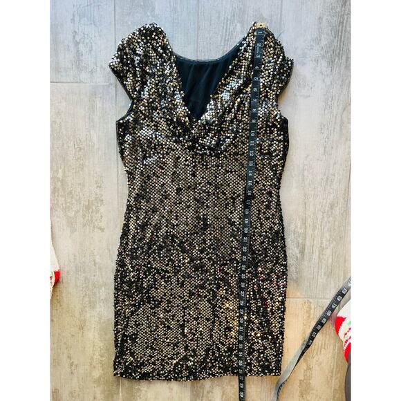 Los Angeles Boutique Holiday Cocktail New Years Black Silver Sequin Dress 8 M - Picture 5 of 7